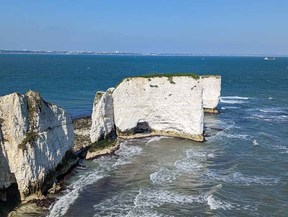 Group of White rocks in sea, Old Harry Rocks, Dorset, UK